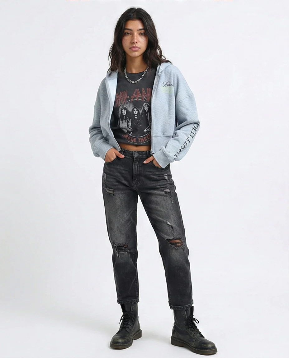 O200149 Heather Grey Long Sleeves Regular Fit Zipped Hoodie - Image 3
