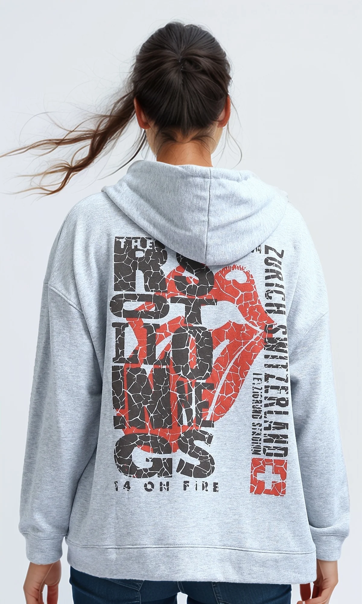 O200152 - Winter Zipper Through Pocket Printed Hoodie - Heather Grey - Image 3