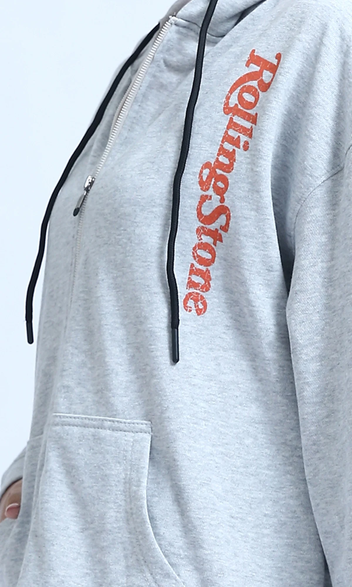 O200152 - Winter Zipper Through Pocket Printed Hoodie - Heather Grey - Image 4