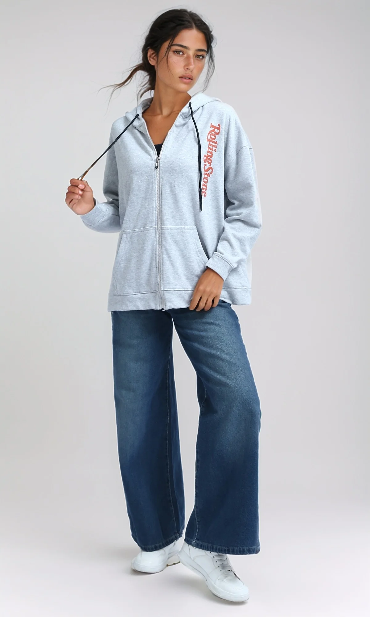 O200152 - Winter Zipper Through Pocket Printed Hoodie - Heather Grey - Image 6