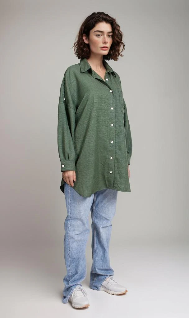 O200155-O200155 - Cropped Button-Up Shirt - Multicolor Print - Image 5
