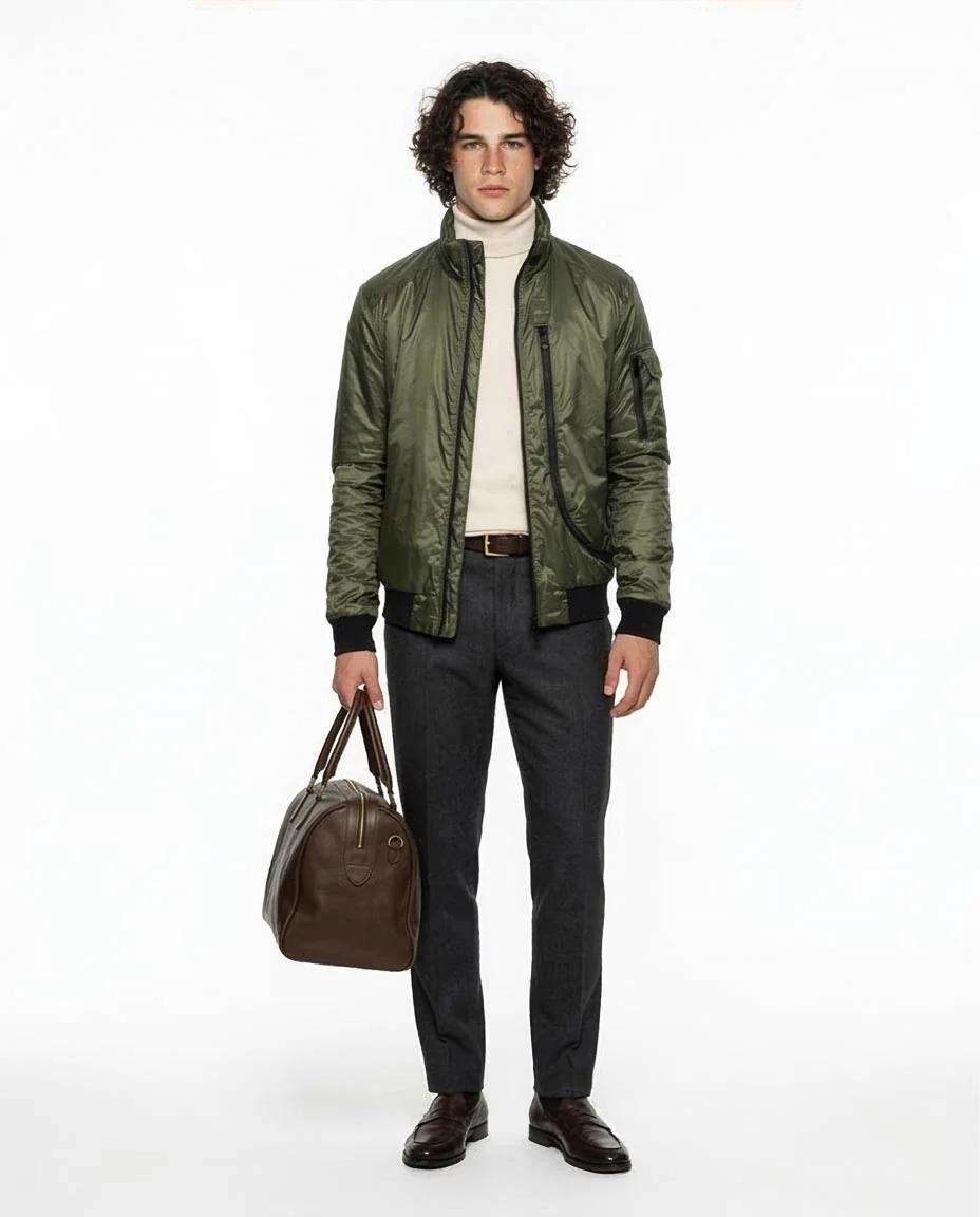 Ravin Men’s Metallic-Finish Technical Flight Bomber Jacket – Olive - O200261 - Image 3