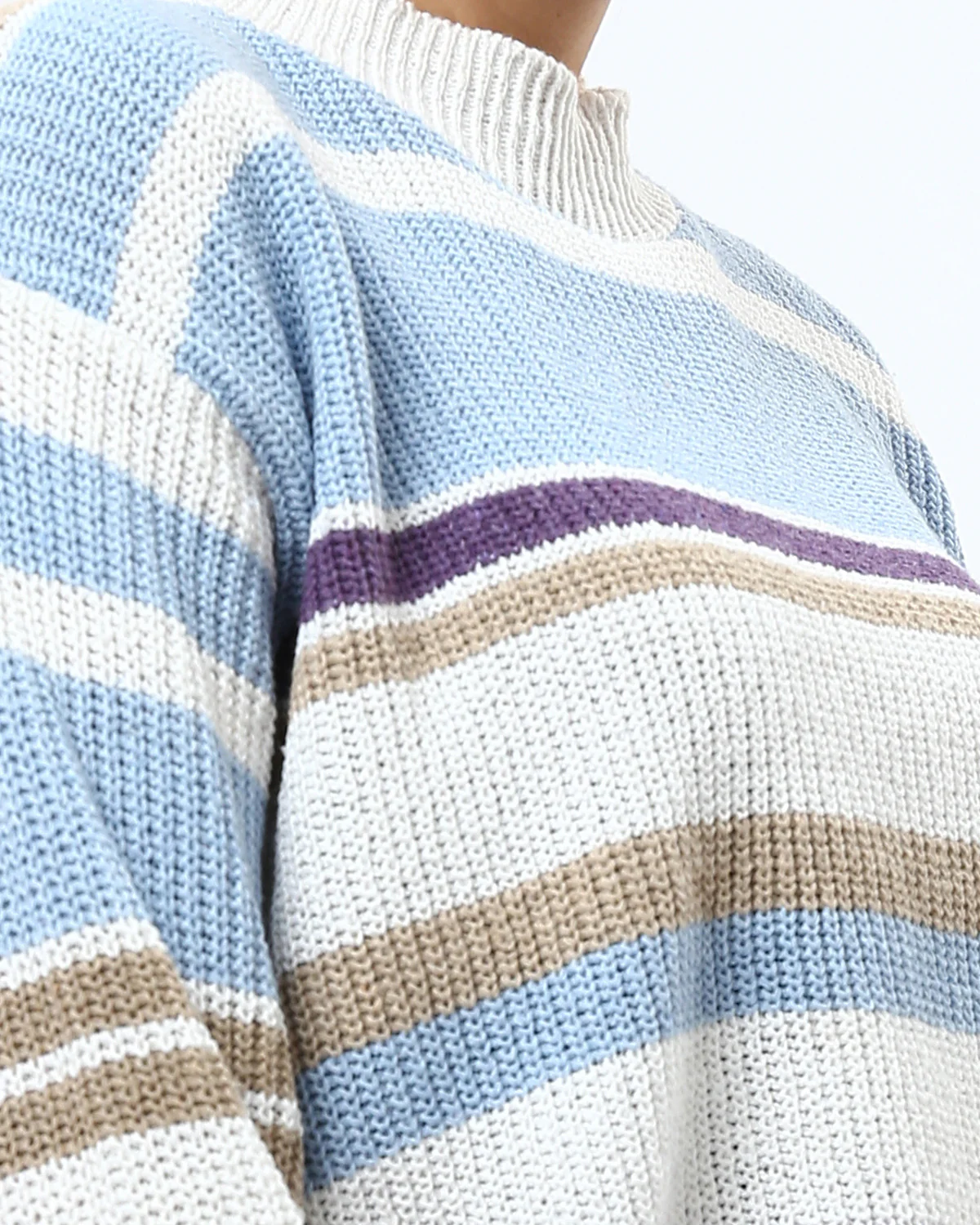 Ravin Women's Relaxed Mock-Neck Striped Knit Sweater - Multi-Tone Blue & Tan - O200303 - Image 4