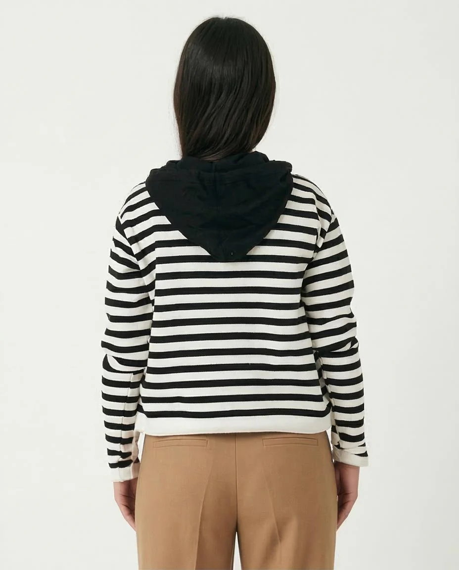 Ravin Women’s Nautical Stripe Contrast Hoodie Pullover - O200383 - Image 2