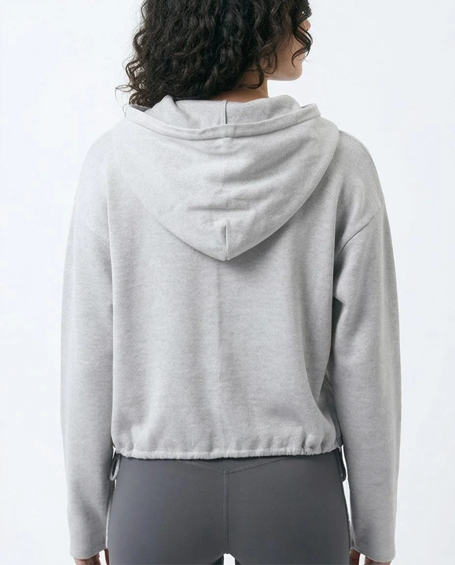 Ravin Women’s Sport Luxe Cropped Knit Hoodie – Heather Grey - O200389 - Image 2