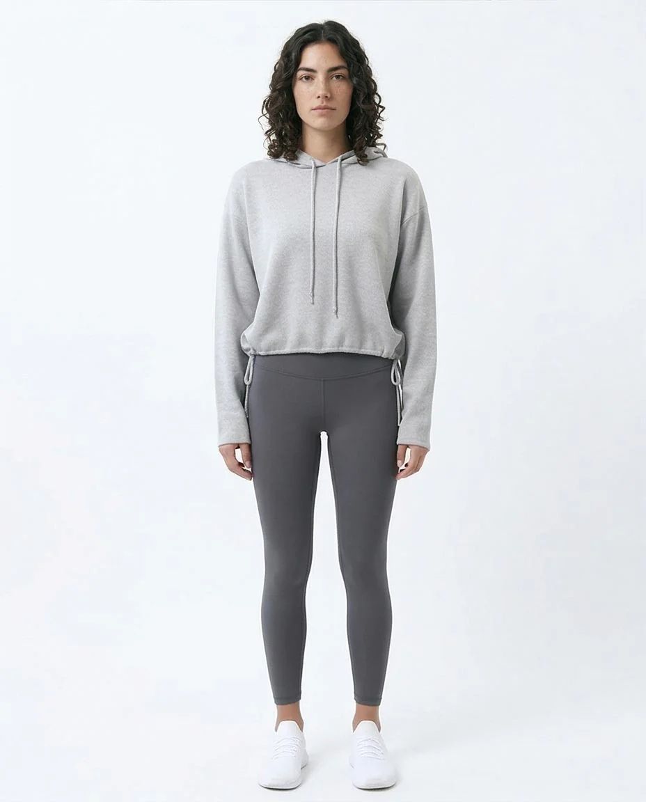 Ravin Women’s Sport Luxe Cropped Knit Hoodie – Heather Grey - O200389 - Image 3