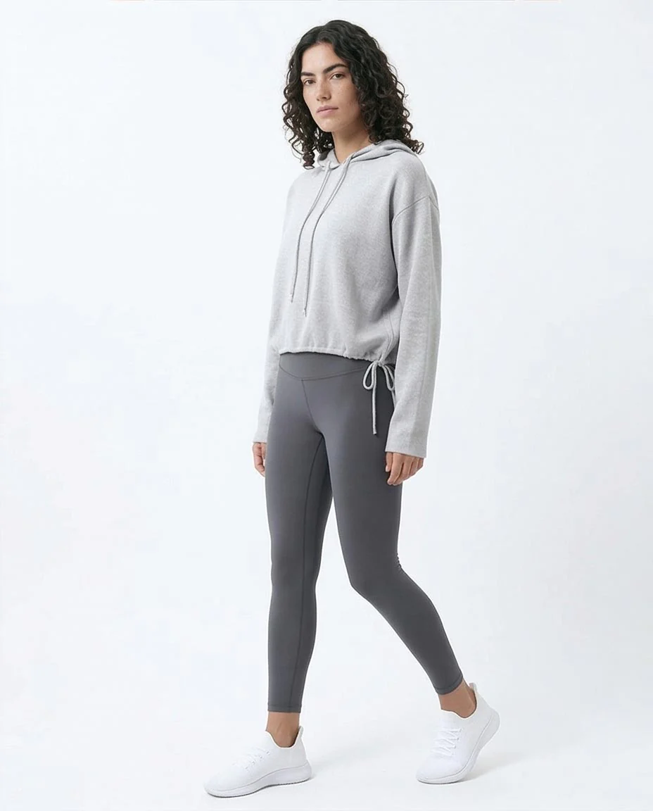 Ravin Women’s Sport Luxe Cropped Knit Hoodie – Heather Grey - O200389 - Image 5