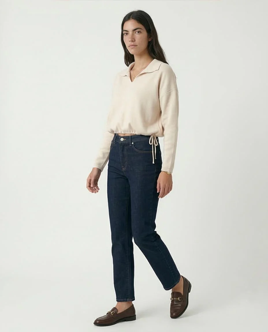 Ravin Women's Cinch-Hem Knit Polo Sweater – Cream - O200393 - Image 5