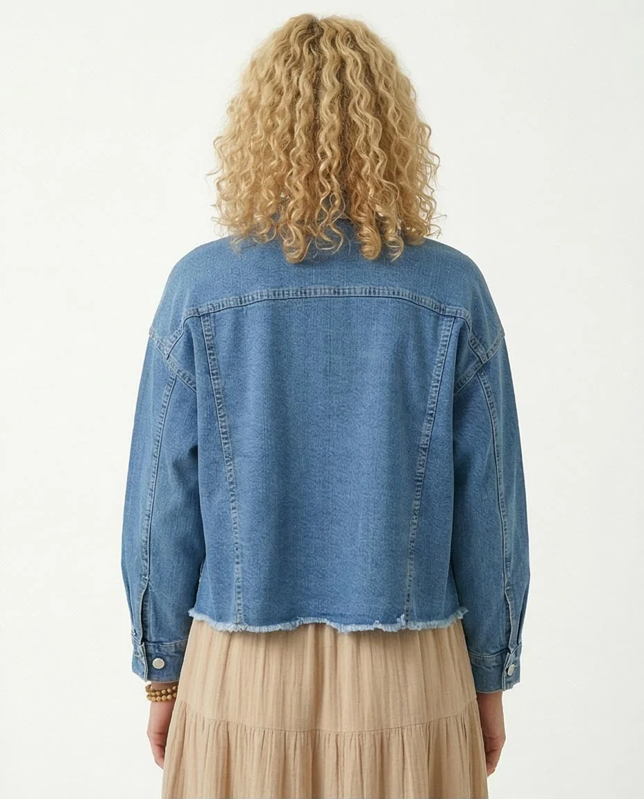 Ravin Women's Boxy Cropped Denim Jacket with Frayed Hem - Light Blue - O200520 - Image 2