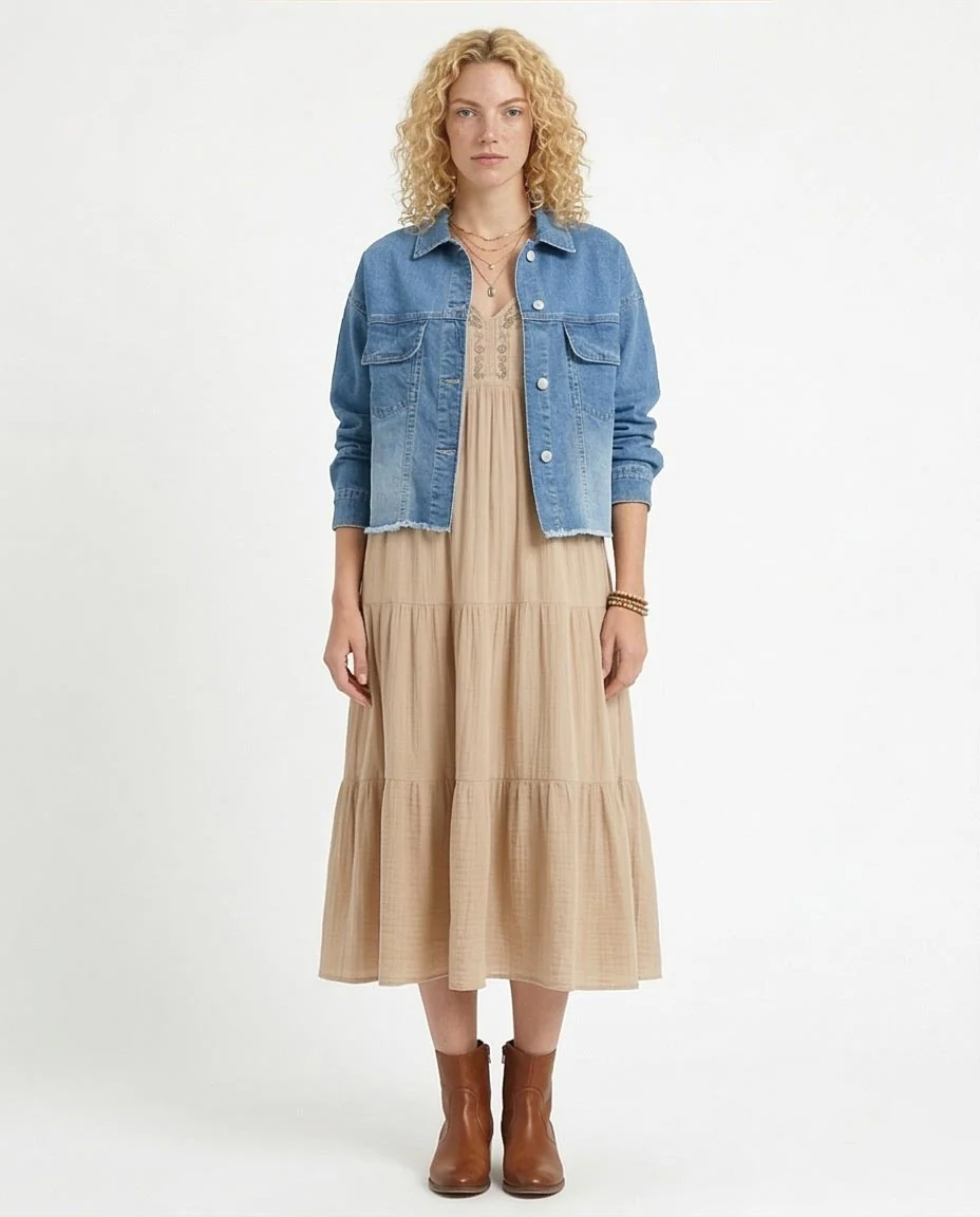 Ravin Women's Boxy Cropped Denim Jacket with Frayed Hem - Light Blue - O200520 - Image 4
