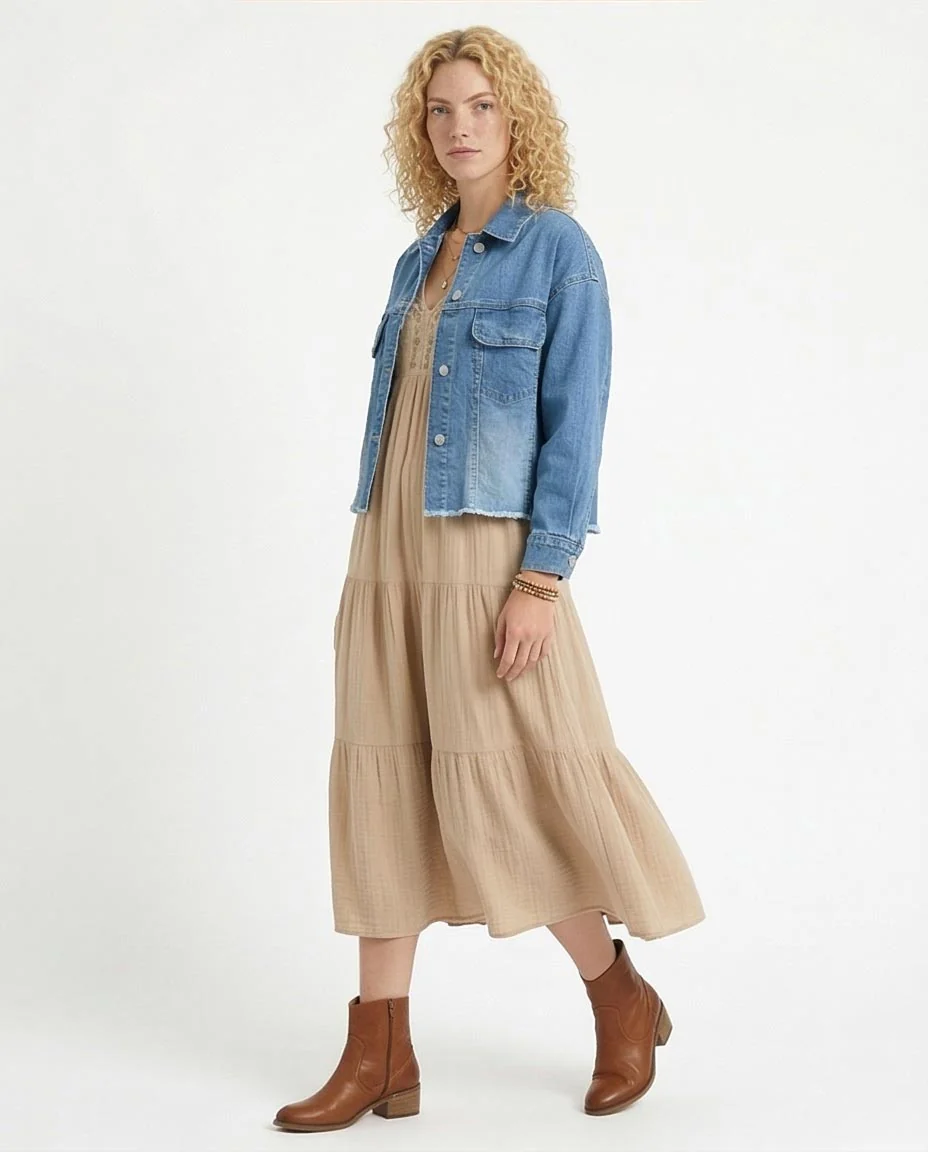 Ravin Women's Boxy Cropped Denim Jacket with Frayed Hem - Light Blue - O200520 - Image 5