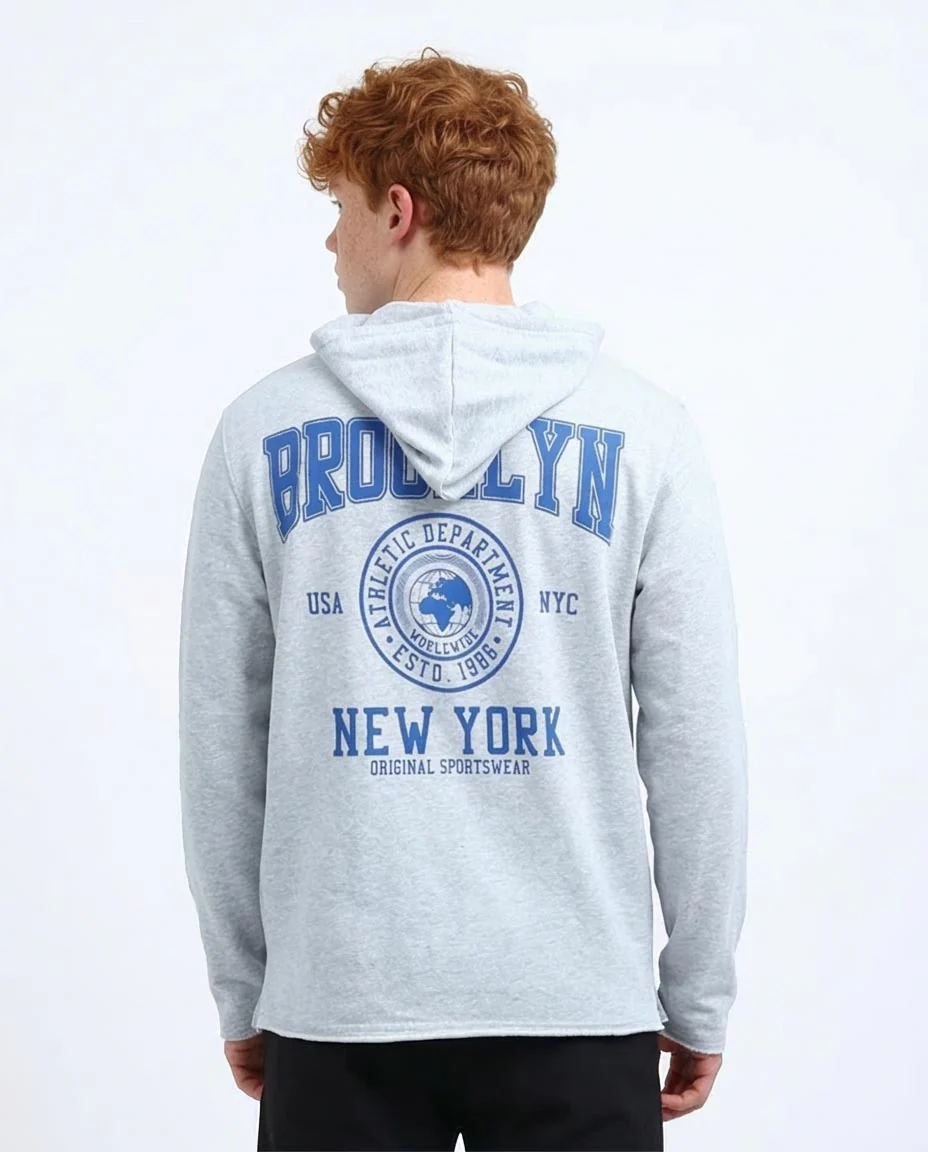 Ravin Men’s Brooklyn Athletic Fleece Hoodie – Light Grey - O200595 - Image 2