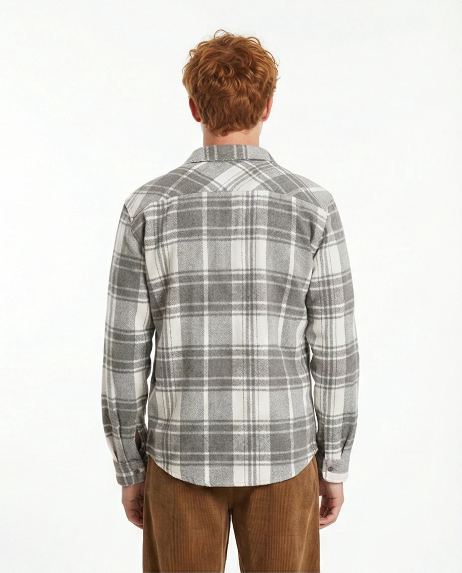o200604-CHECKERED FLANNEL SHIRT - GREY & WHITE - Image 2