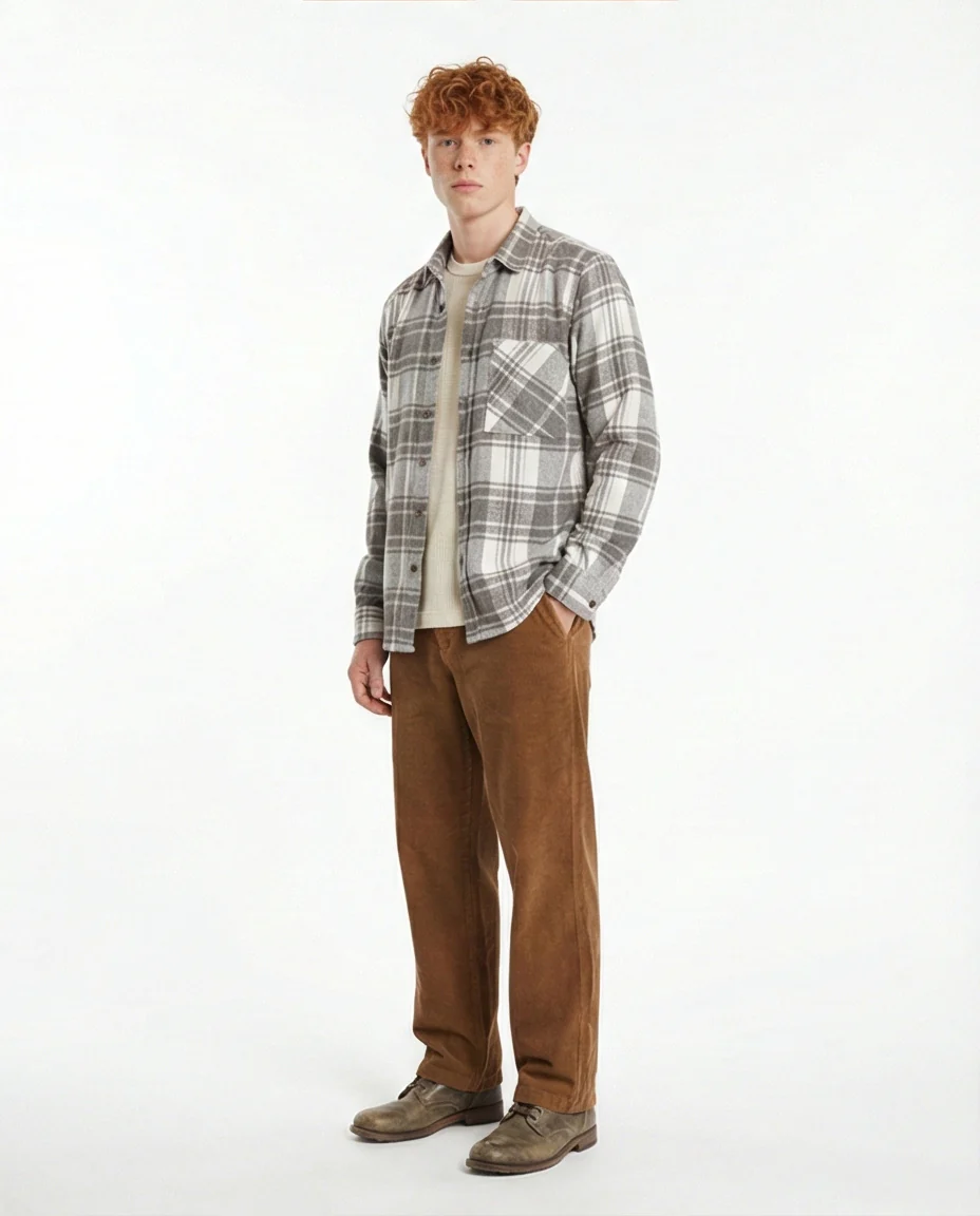 o200604-CHECKERED FLANNEL SHIRT - GREY & WHITE - Image 3