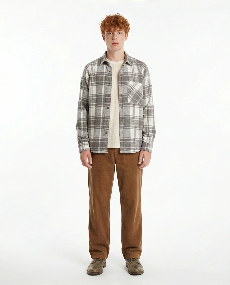 o200604-CHECKERED FLANNEL SHIRT - GREY & WHITE - Image 4