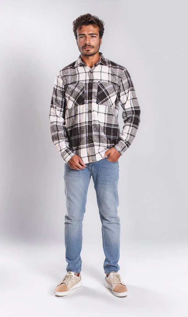 o200608-CHECKERED FLANNEL SHIRT - BLACK & WHITE - Image 3