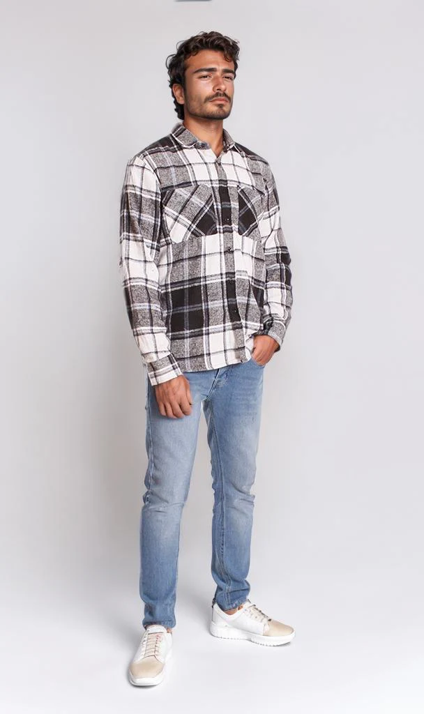 o200608-CHECKERED FLANNEL SHIRT - BLACK & WHITE - Image 4