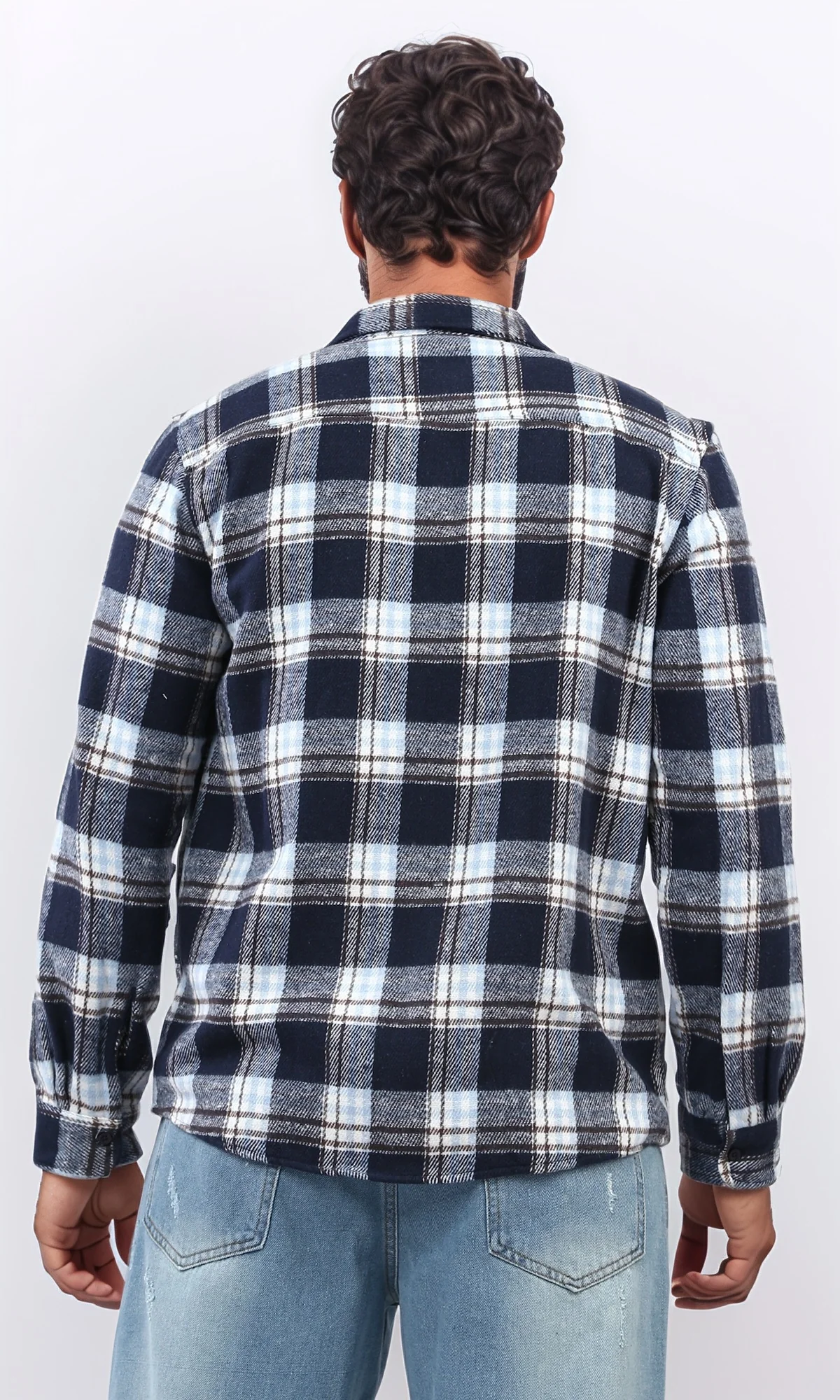 o200612 - Full Buttoned Plaids Heavy Winter Shirt - Navy & Brown - Image 3