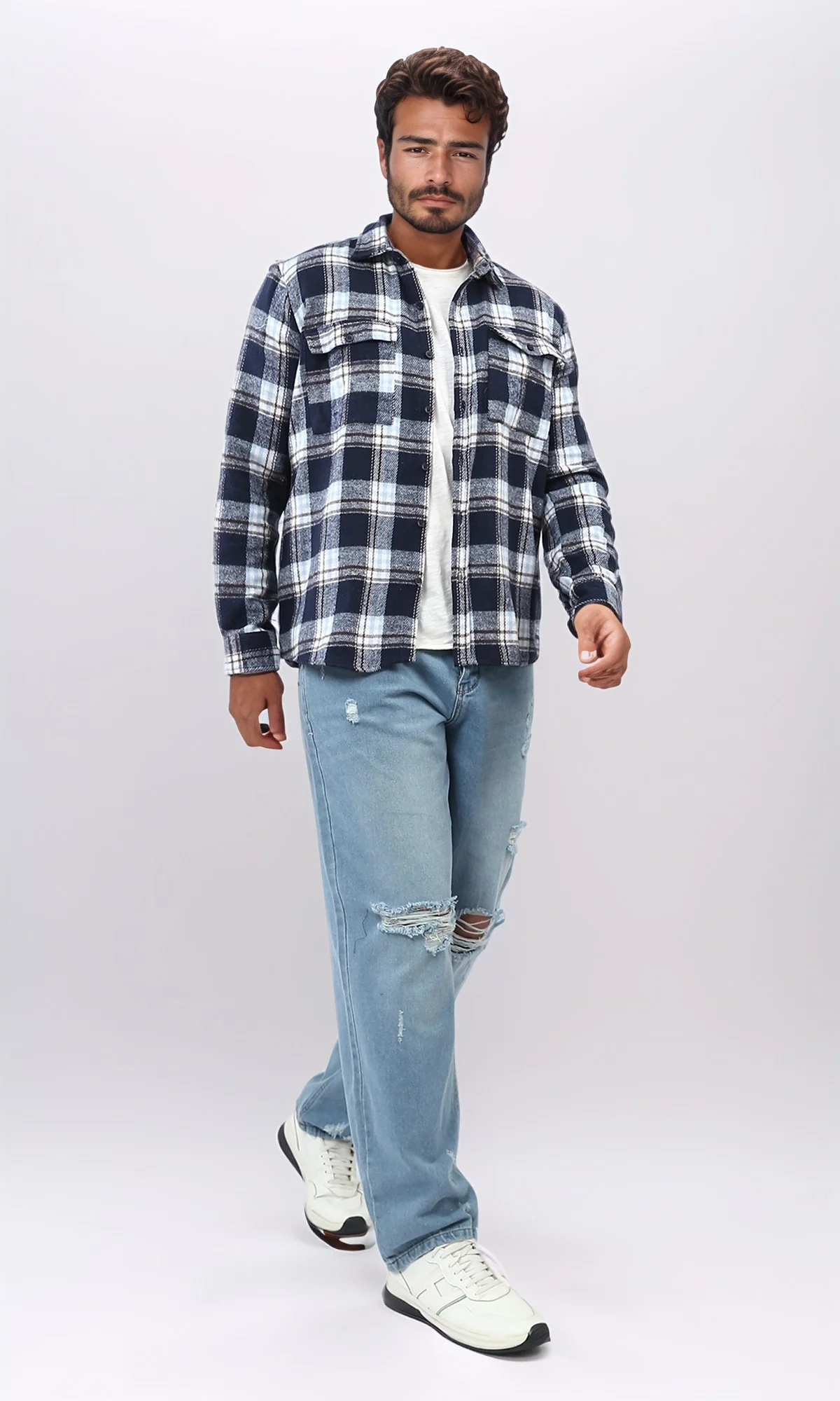 o200612 - Full Buttoned Plaids Heavy Winter Shirt - Navy & Brown - Image 5