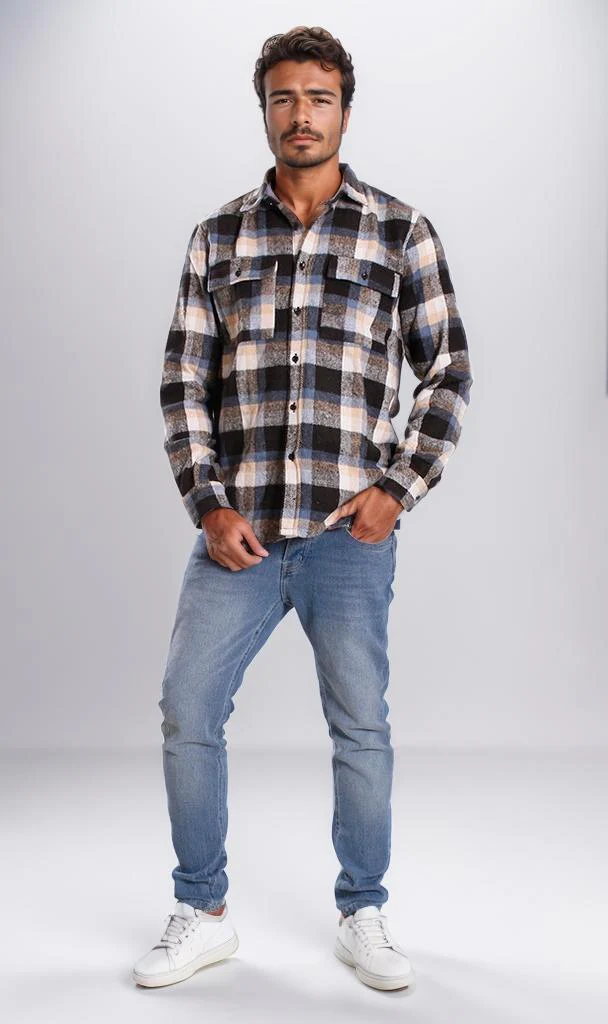 o200614-PLAID FLANNEL SHIRT - BLACK & WHITE - Image 3