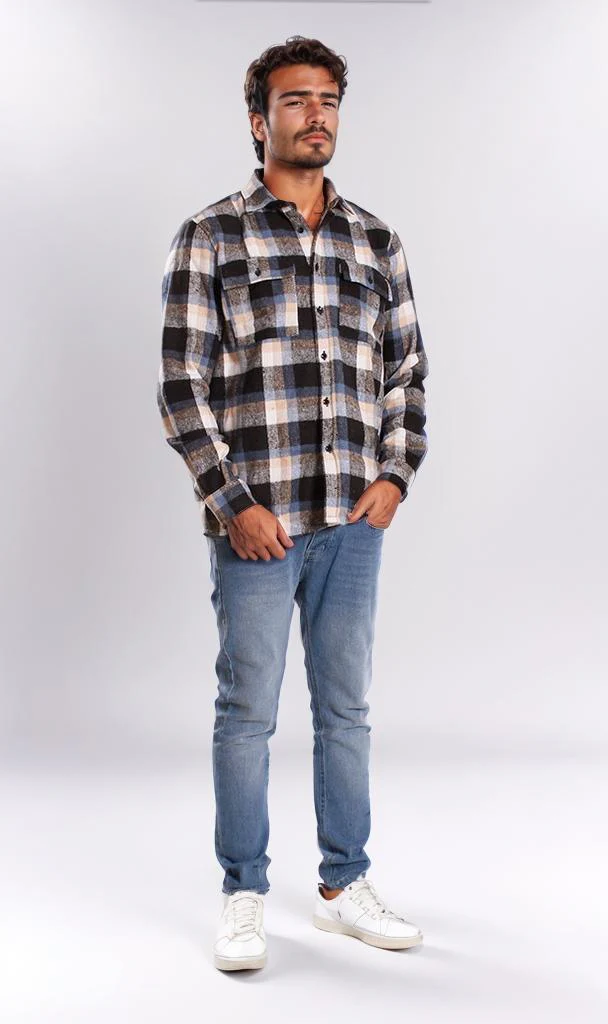 o200614-PLAID FLANNEL SHIRT - BLACK & WHITE - Image 4