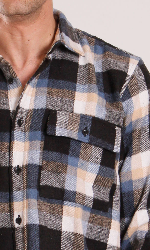 o200614-PLAID FLANNEL SHIRT - BLACK & WHITE - Image 5