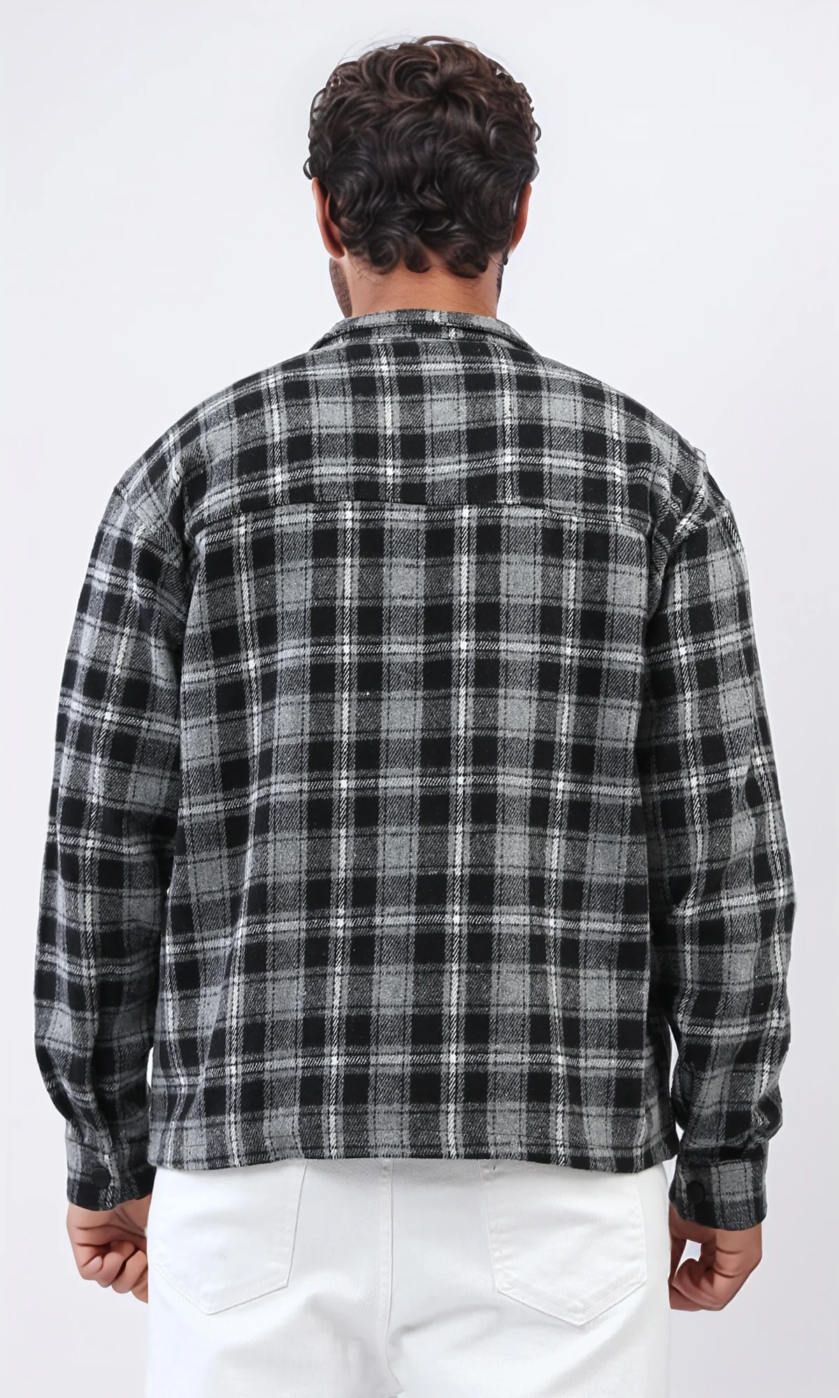 o200617 - Snap Buttoned Plaids Heavy Winter Shirt - Dark Grey & Black - Image 3