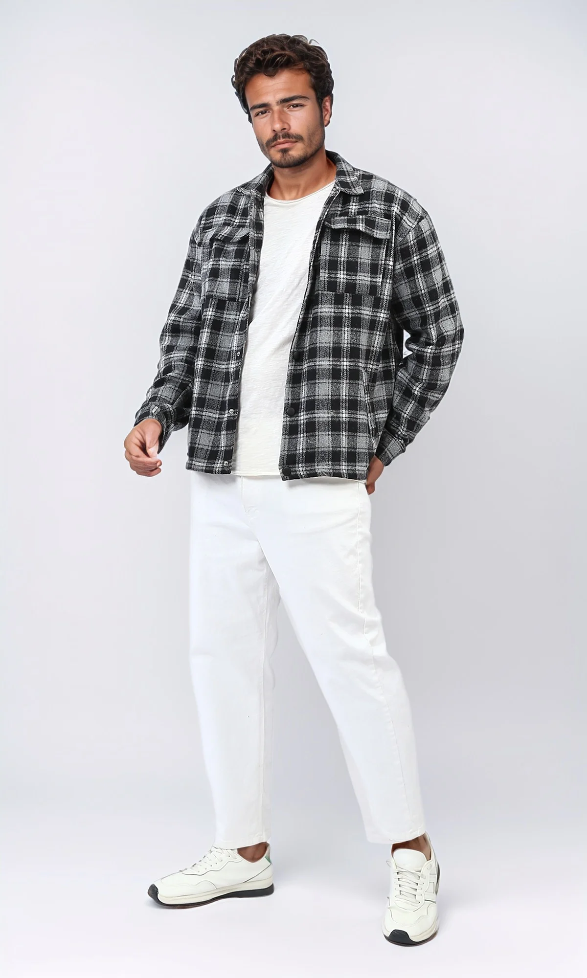 o200617 - Snap Buttoned Plaids Heavy Winter Shirt - Dark Grey & Black - Image 5