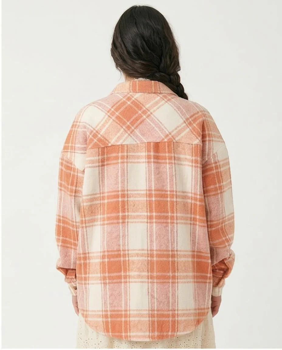 Ravin Oversized Plaid Flannel Shacket - Rose & Cream - O200622 - Image 2