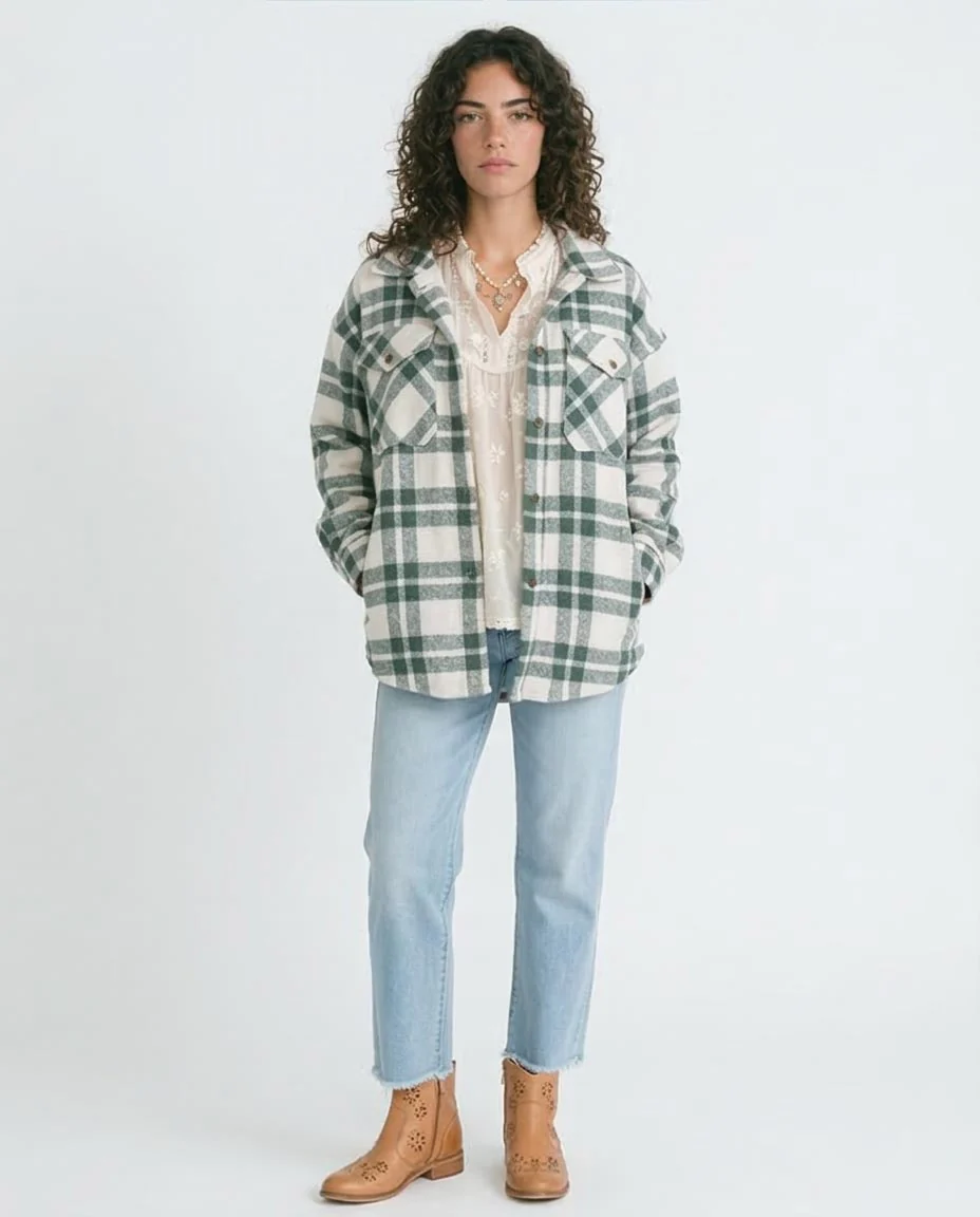 Ravin Oversized Green Plaid Flannel Shacket- GREEN - O200624 - Image 3