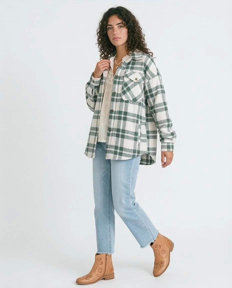 Ravin Oversized Green Plaid Flannel Shacket- GREEN - O200624 - Image 4