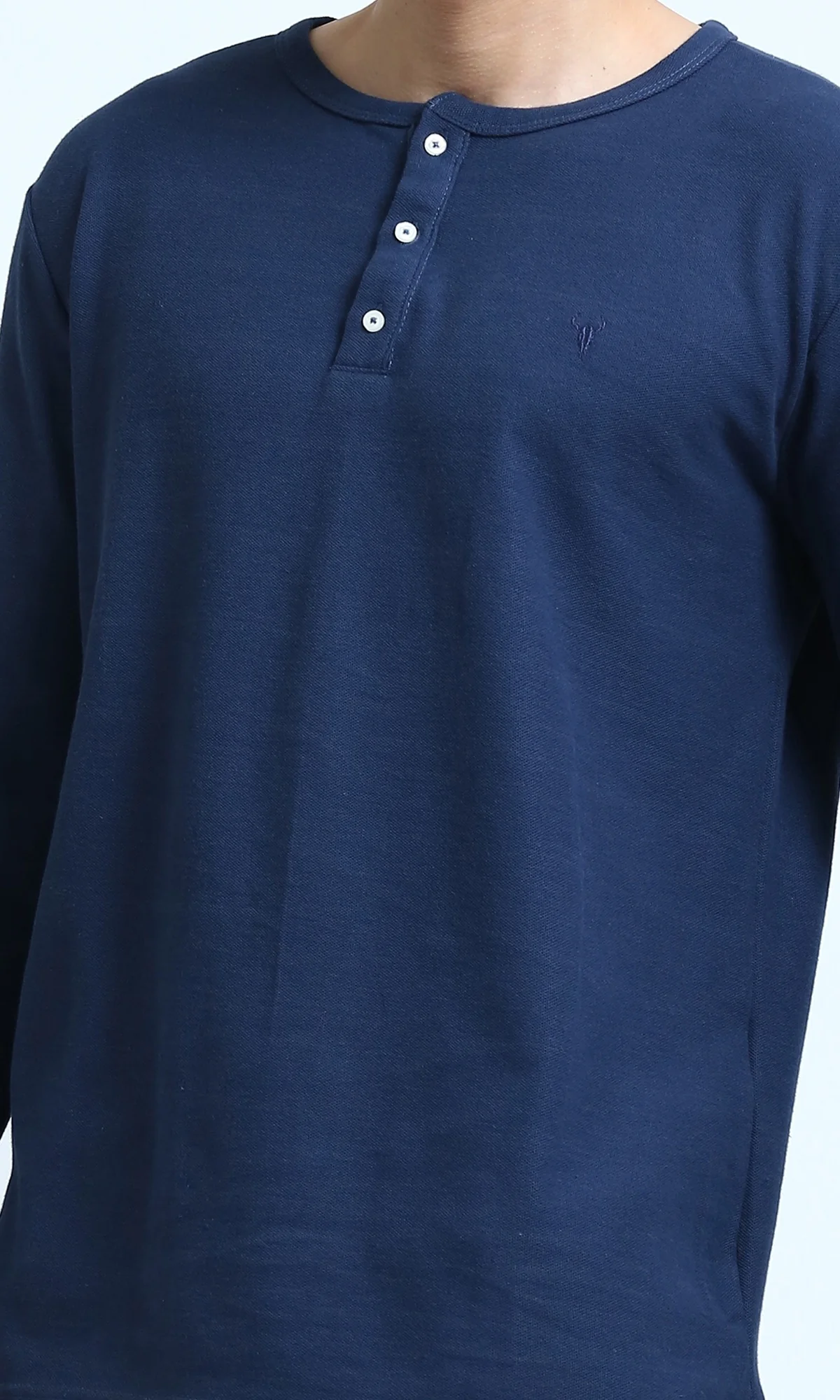 O200711 - Long Sleeves Henley Round Neck Tee - Blue - Image 3
