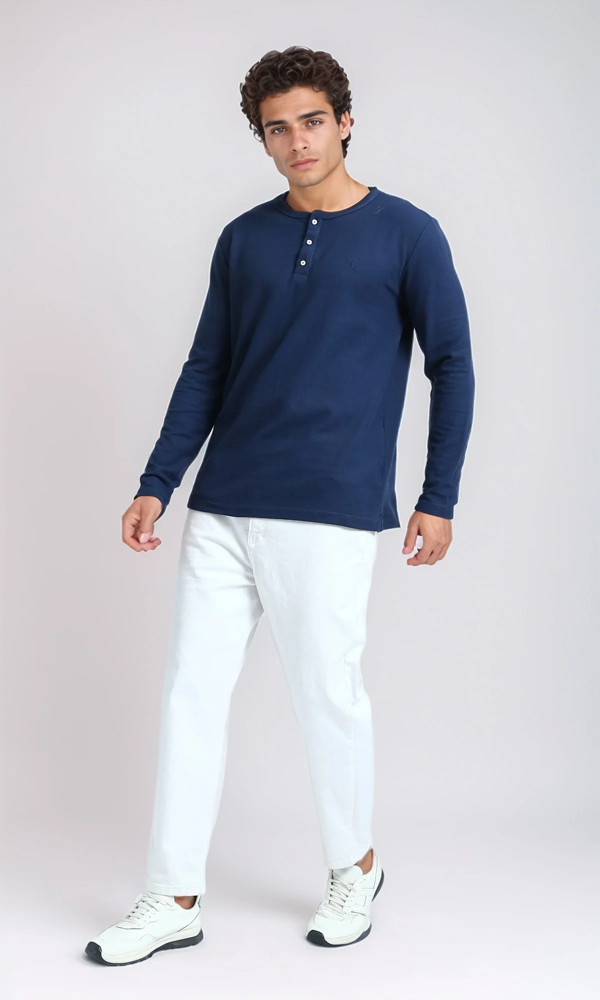 O200711 - Long Sleeves Henley Round Neck Tee - Blue - Image 5