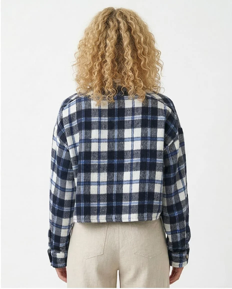 Product Title: Ravin Women’s Cropped Plaid Flannel Shirt – Navy & Blue Check - O200714 - Image 2