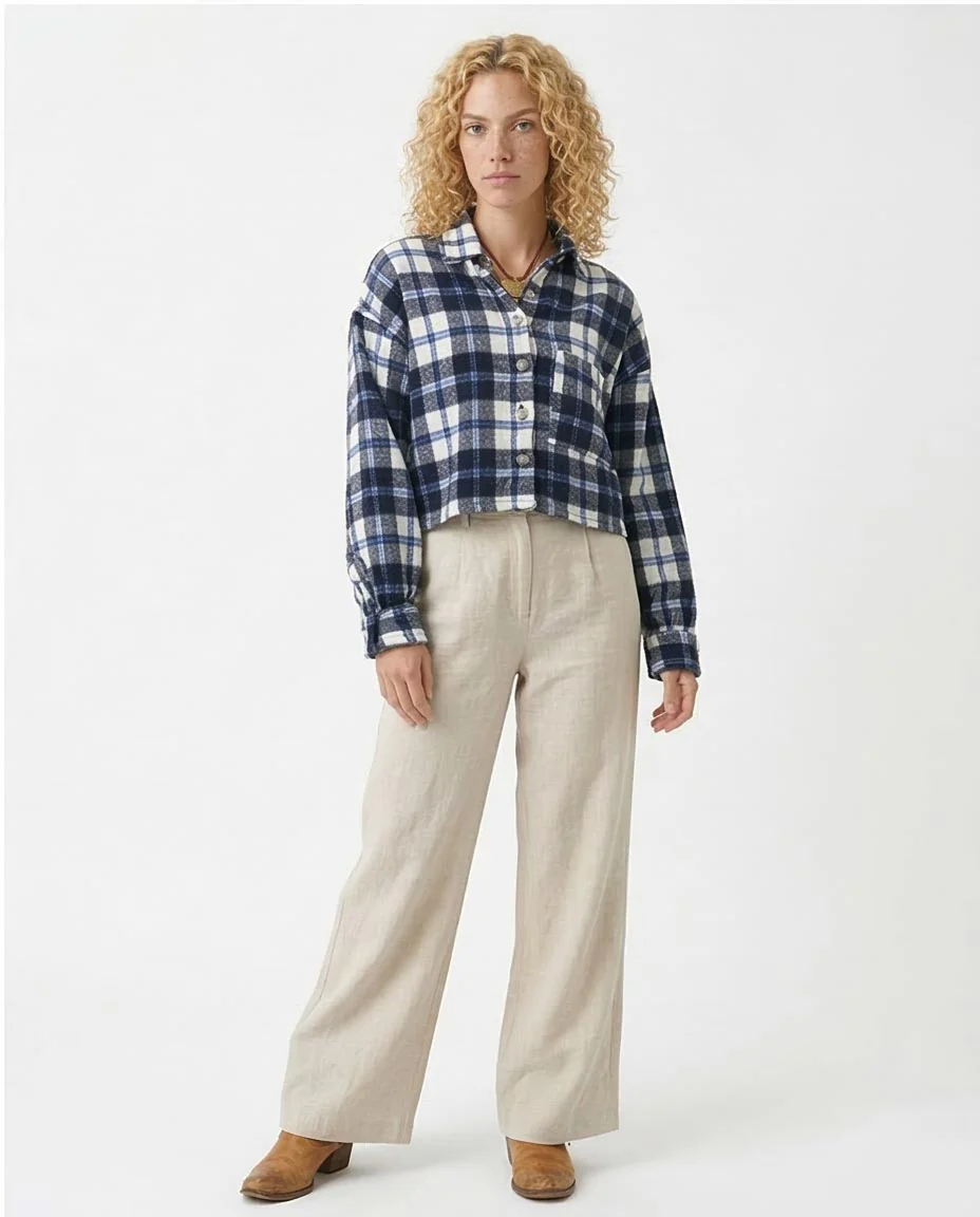 Product Title: Ravin Women’s Cropped Plaid Flannel Shirt – Navy & Blue Check - O200714 - Image 5