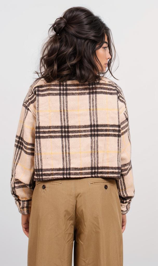 o200715-OVERSIZED CHECKED SHIRT - BEIGE - Image 2
