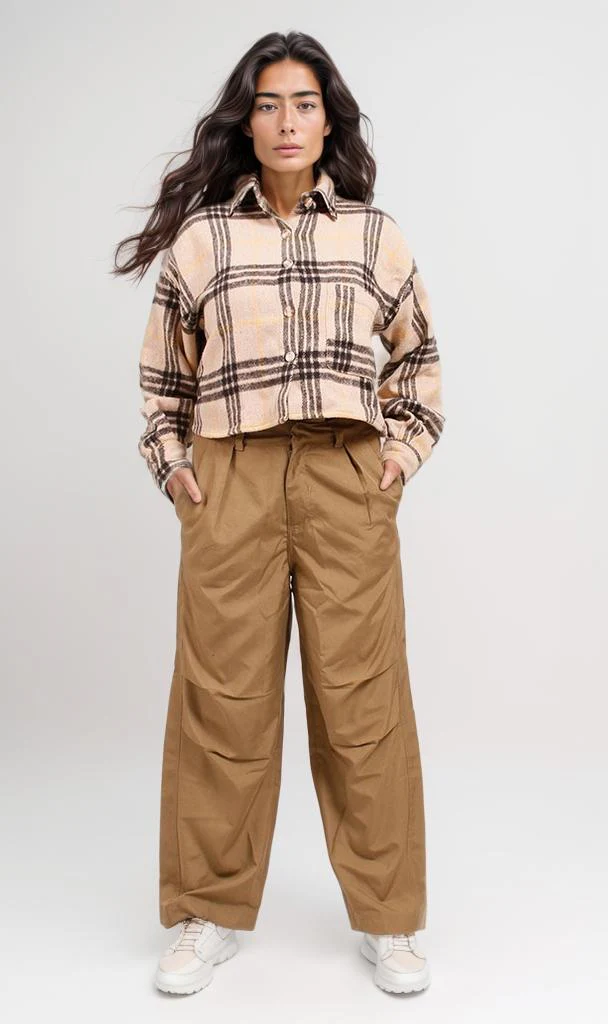 o200715-OVERSIZED CHECKED SHIRT - BEIGE - Image 3