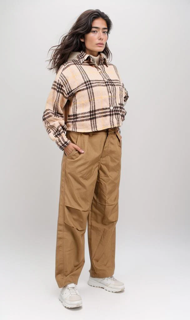 o200715-OVERSIZED CHECKED SHIRT - BEIGE - Image 4