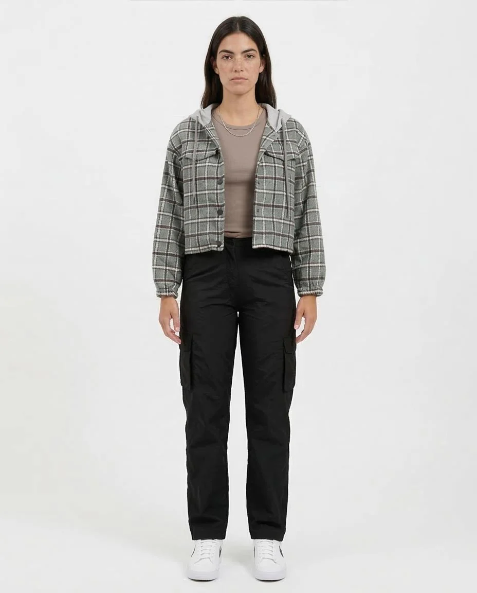 Ravin Women's Cropped Plaid Hooded Shacket – Sage Green - o200718 - Image 3