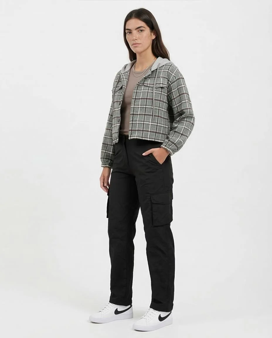 Ravin Women's Cropped Plaid Hooded Shacket – Sage Green - o200718 - Image 4