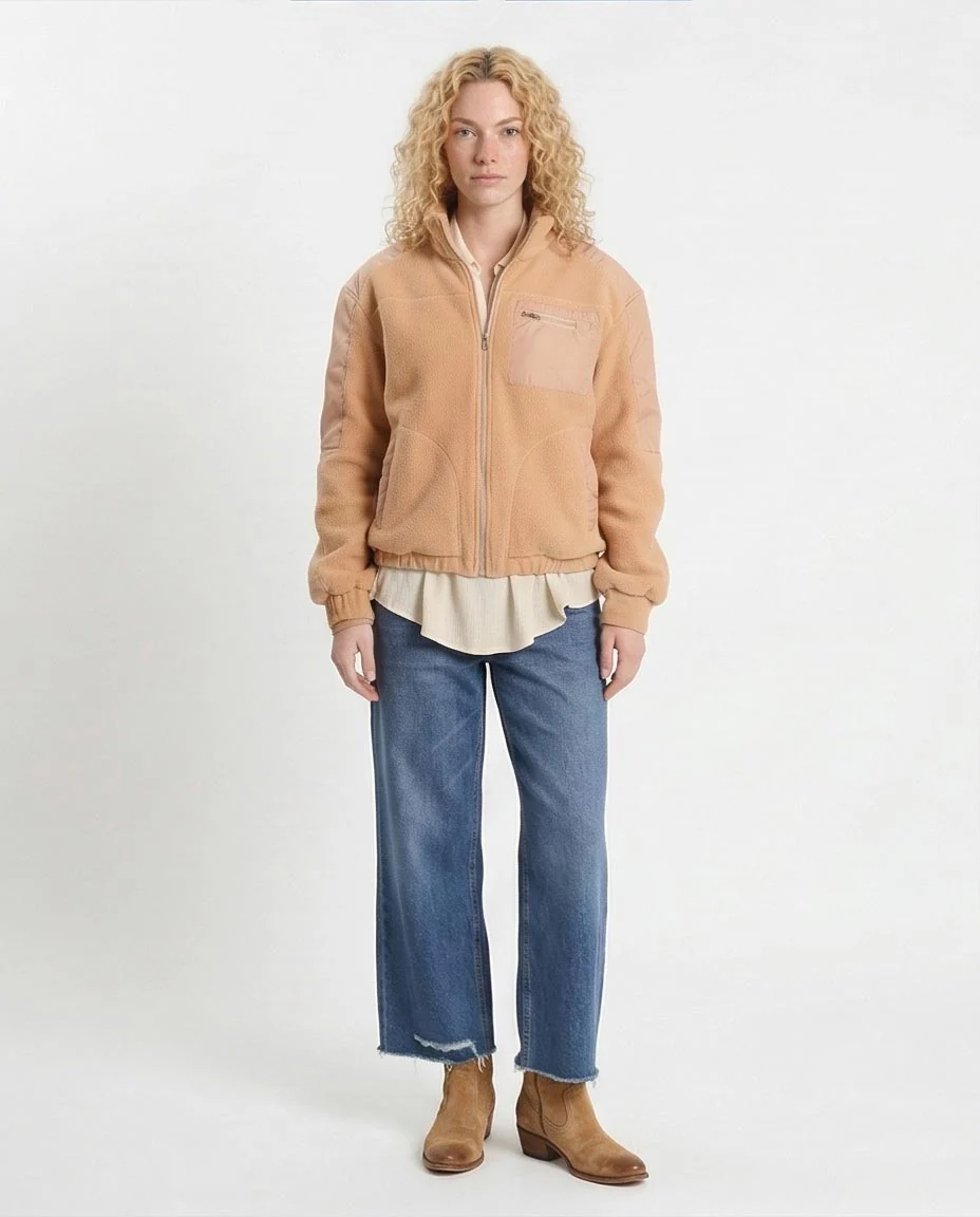 Ravin Mixed-Media Fleece Zip-Up Jacket in Camel - o200770 - Image 3