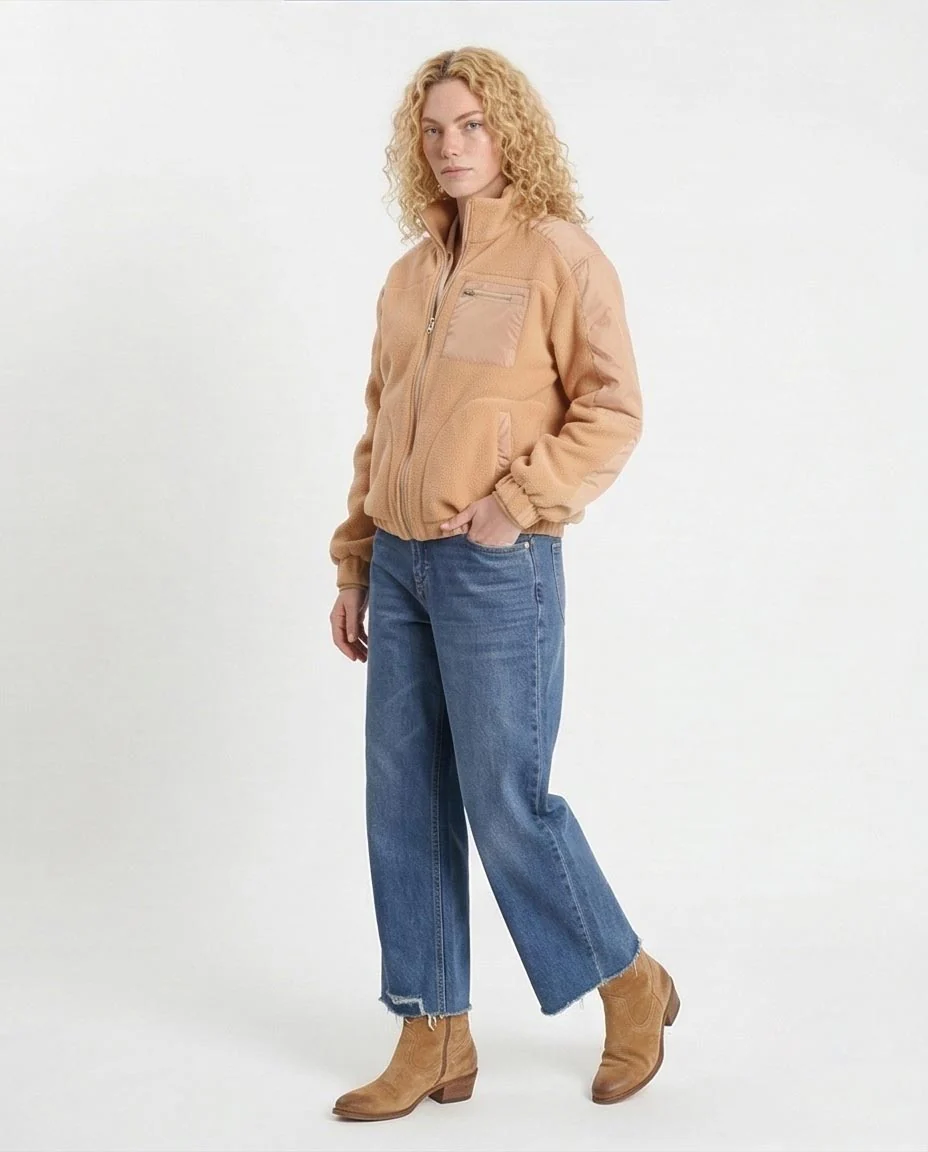 Ravin Mixed-Media Fleece Zip-Up Jacket in Camel - o200770 - Image 4