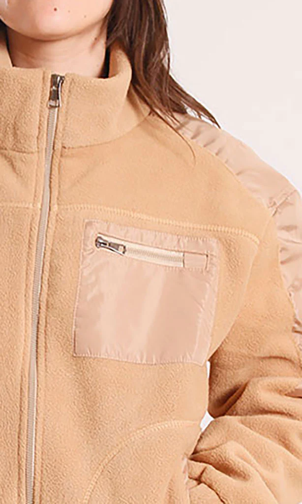 Ravin Mixed-Media Fleece Zip-Up Jacket in Camel - o200770 - Image 5