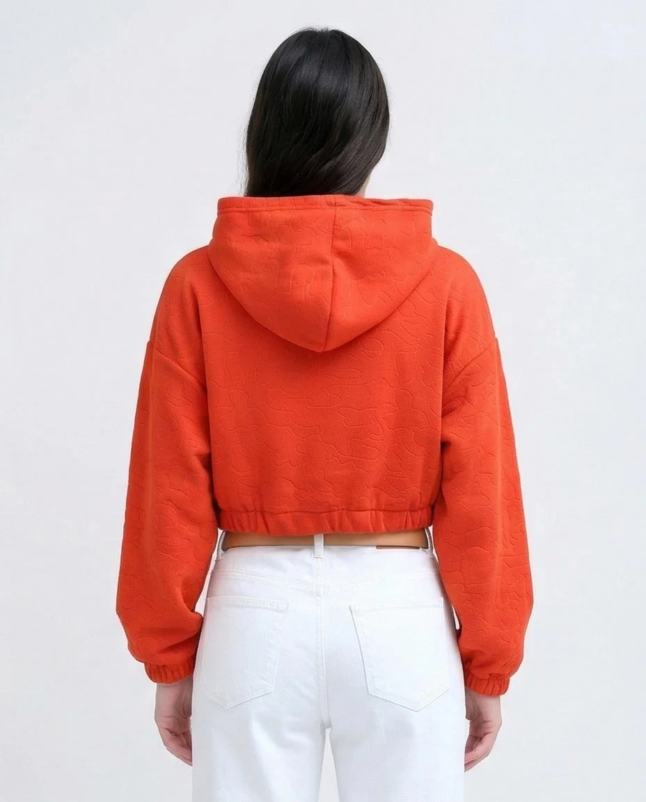Ravin Orange Embossed Quilted Cropped Hoodie - O200785 - Image 2