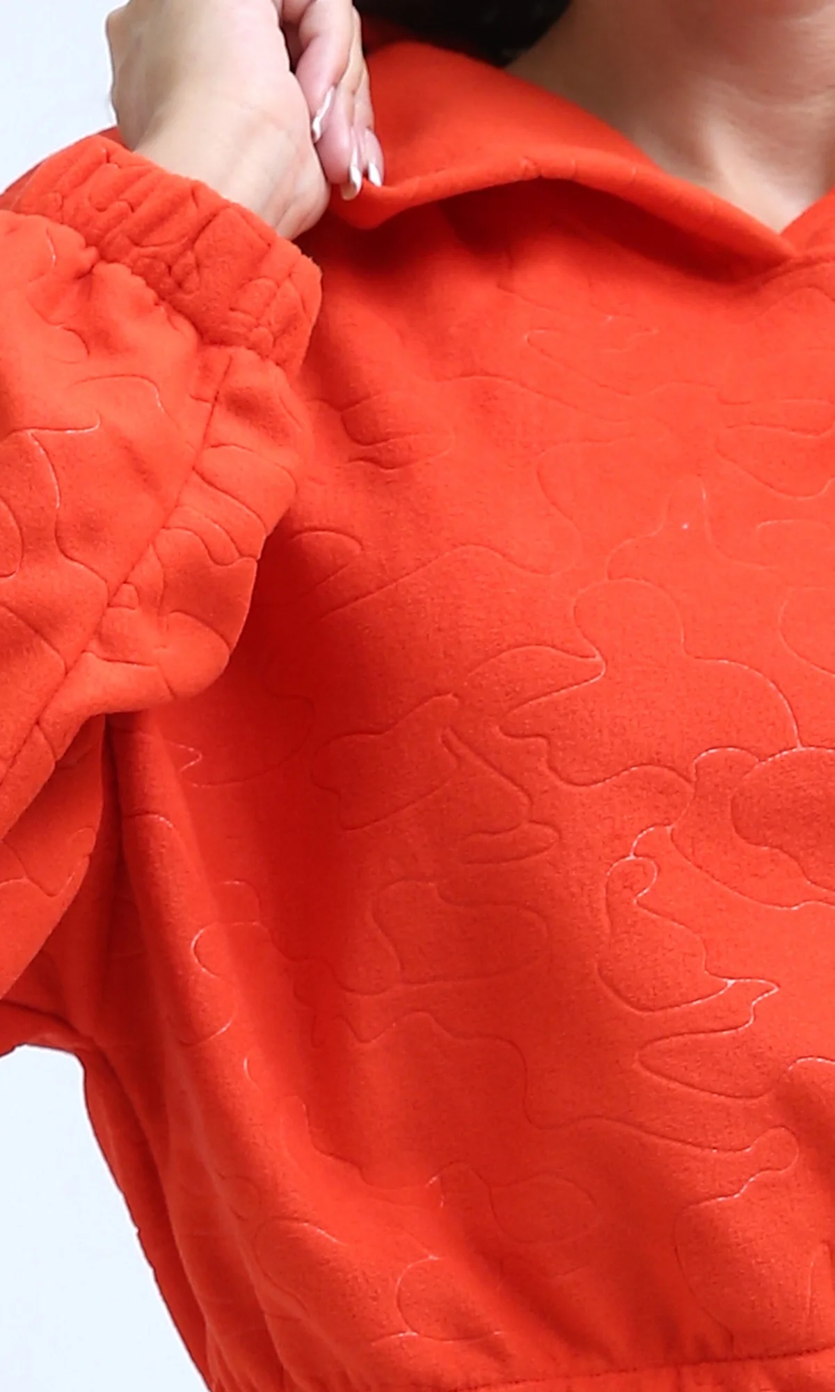 Ravin Orange Embossed Quilted Cropped Hoodie - O200785 - Image 3
