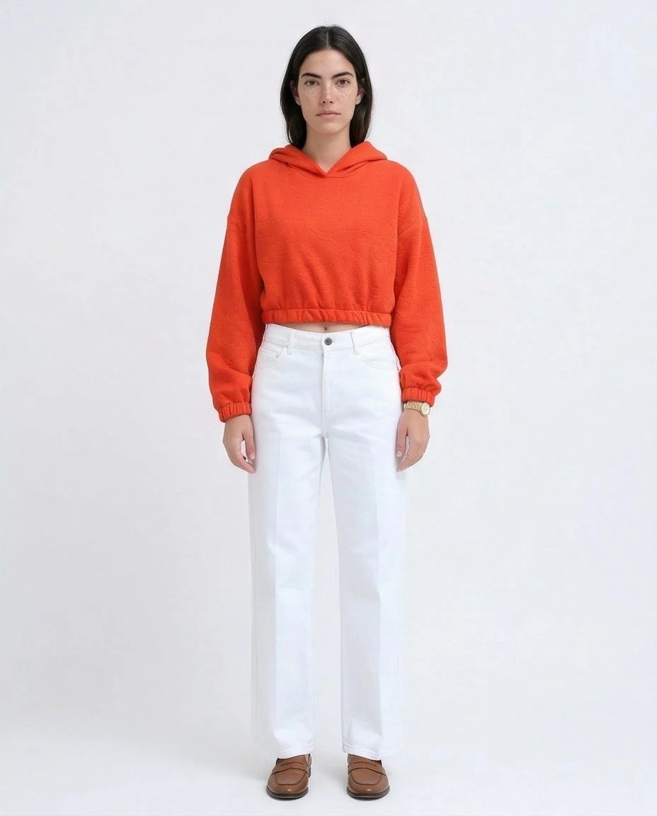 Ravin Orange Embossed Quilted Cropped Hoodie - O200785 - Image 4