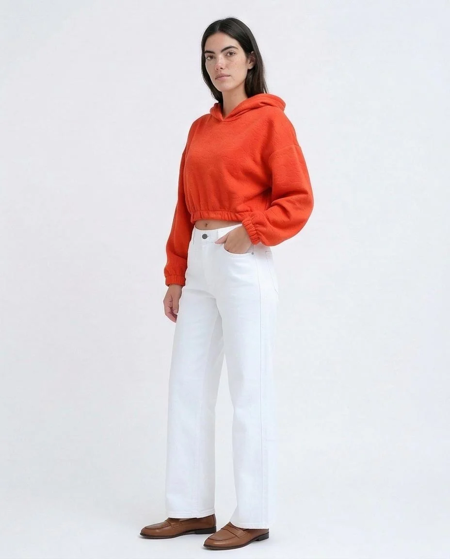Ravin Orange Embossed Quilted Cropped Hoodie - O200785 - Image 5