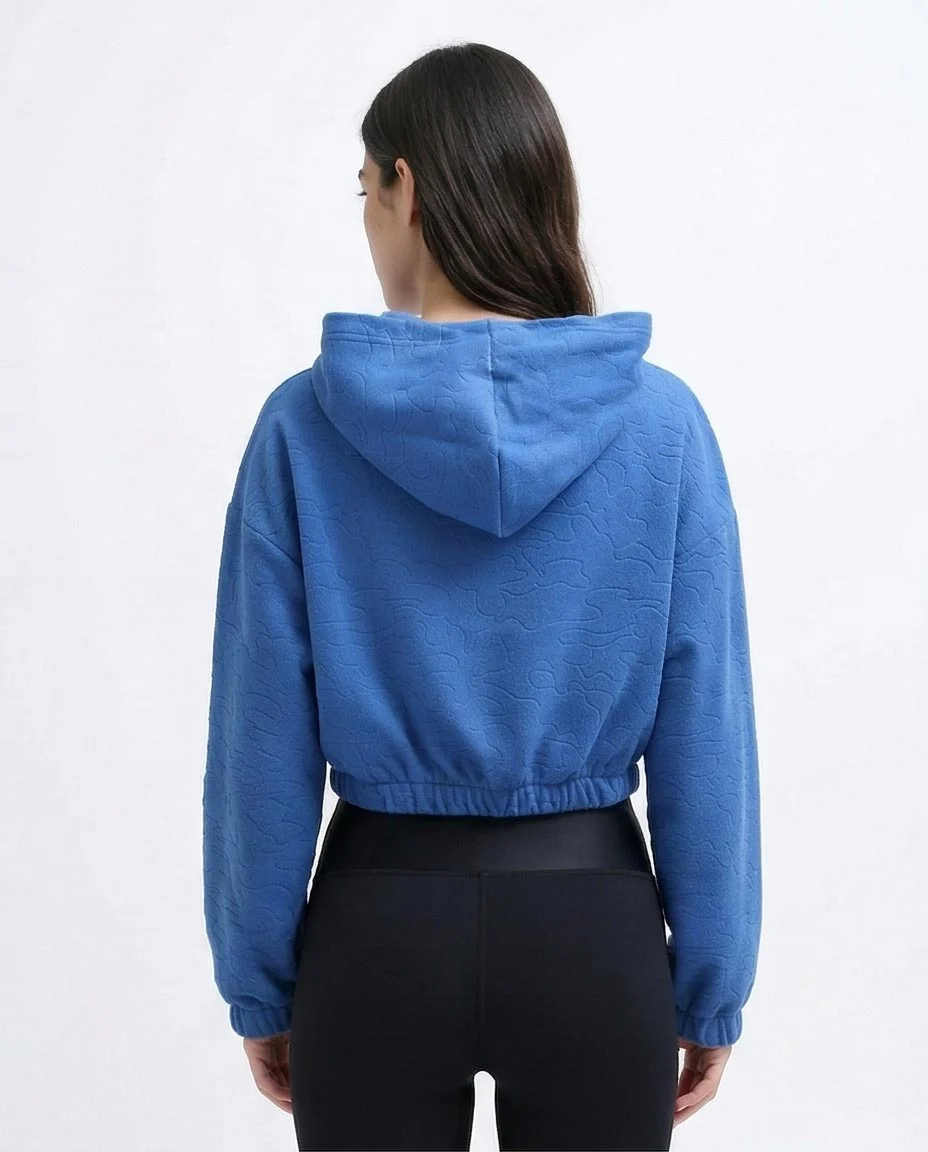 Ravin Women’s Topographic Embossed Cropped Hoodie – Cornflower Blue - O200789 - Image 2