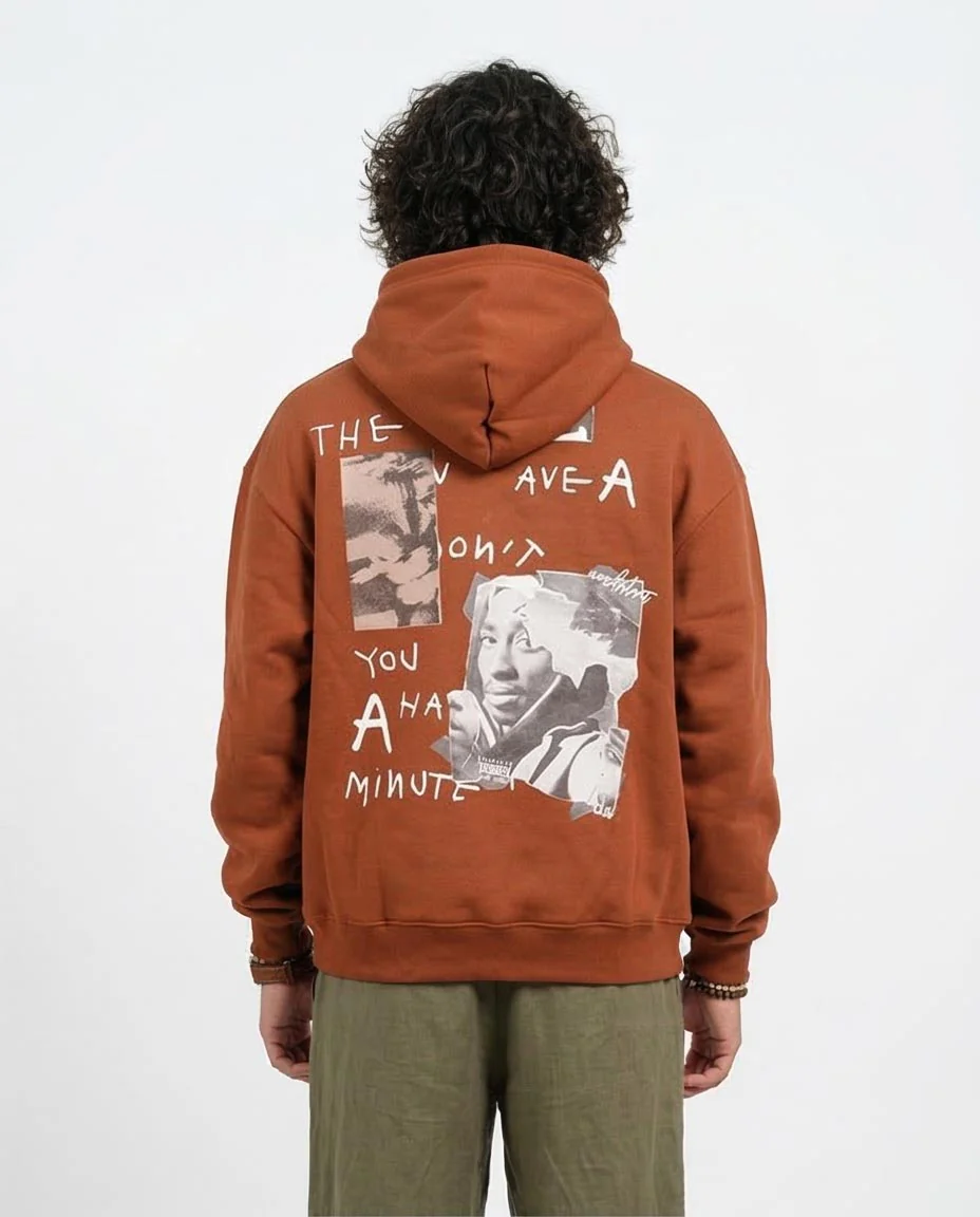 Ravin | Tupac Shakur Signature Collage Oversized Hoodie – Rust - o200903 - Image 2