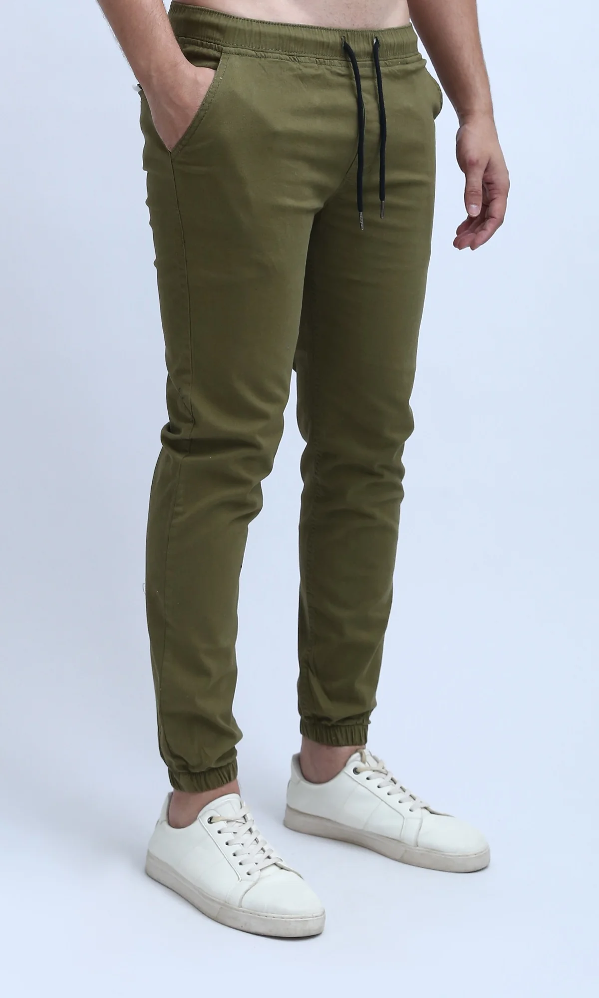 O201041 - Elastic Waist Cargo Pants with Drawstring - Olive - Image 2